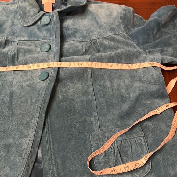 Chico’s | Suede Leather Teal Jewel Tone Swing Coat | Size Large (Chico’s 2) - Picture 6 of 12